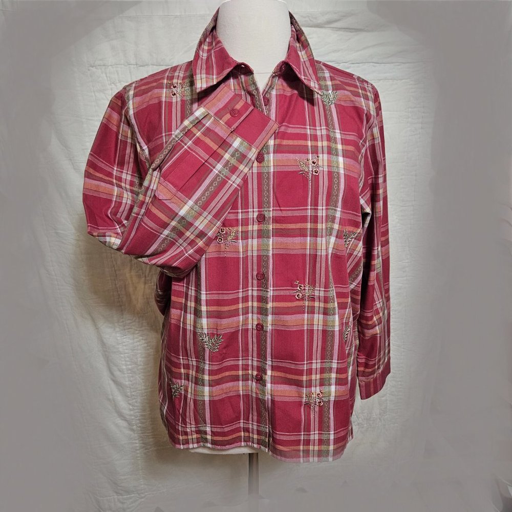 Alfred Dunner Long Sleeve Plaid Top Blouse Women's Size 18W